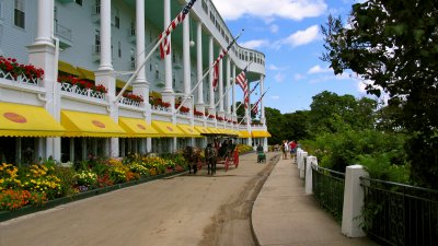 Front porch of the Grand Hotel, the world's longest (660 feet)