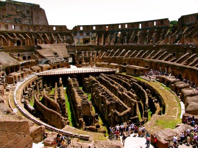 Inside Rome's  50,000 seat  Colosseum amphitheater.