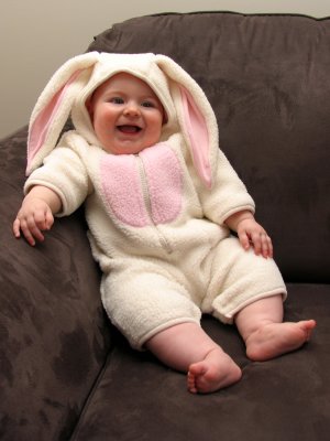 This easter Bunny, Natalie, is happy