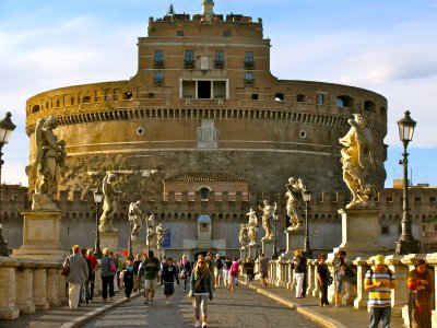 Ponte Sant'Angelo, sometimes called the Bridge of Angels this bridge was completed in 134 AD, to span the Tiber
