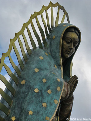 Looking up at Our Lady of Guadalupe