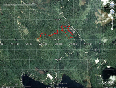 Caverly Mtn. Hike on Google Earth Image
