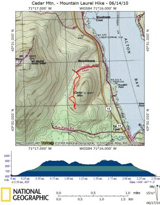 Cedar Mtn. Area  Hike on Topographical Map