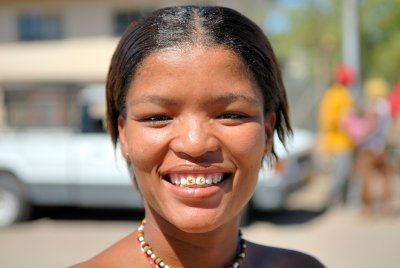 Namibian lady with golden smile