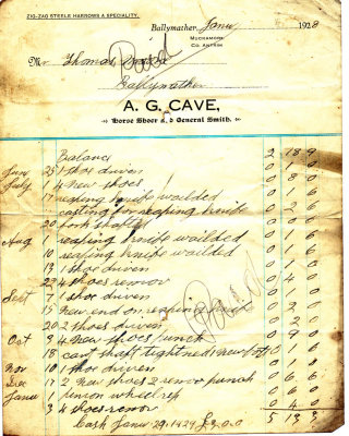 Old Billhead receipt dated 1928  (A. G. Cave)