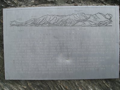 A roadside description of Lake Wanaka (seen in the two previous photos)- one of many glacial lakes w/bottom below sea level