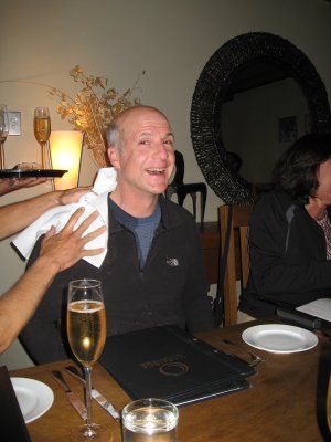 ...especially when the server christened Chuck with champagne (not included in the price of the tour!)