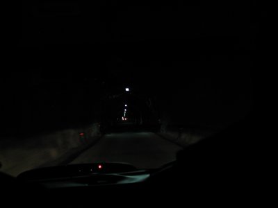 Inside the tunnel, in which the road actually goes downhill