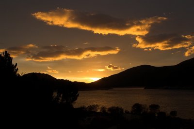 Mountain and water sunset