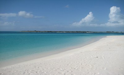 Sand, water, and Little Water Cay in the distance- from the tip of leeward