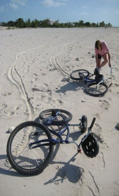 Galina dropping bike-tip of leeward