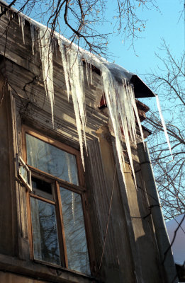 Icicles and fortochka (small open window), Moscow