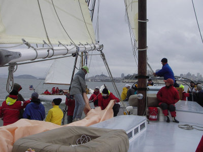 Fisherman ready to hoist