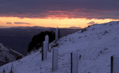 Looking out to ruthin North Wales from Moel Famau  At sunset
