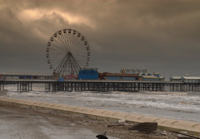 windy day behind the new sea defense blackpool