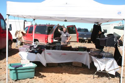 Derrick setting up his booth.