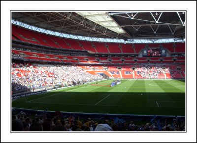 Teams line up for the National Anthem at Wembley