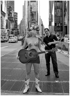 Naked Cowgirl in Times Square BW