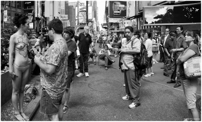 Body Painting in Times Square BW