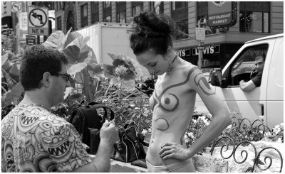 Body Painting in Times Square BW 2