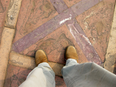 Atop a Parcheesi square at Fatehpur Sikri, India (January 18, 2009)