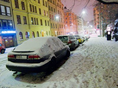 Late a snowy night on Sankt Gransgatan