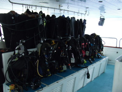 Dive gear on the deck of The Royal Evolution
