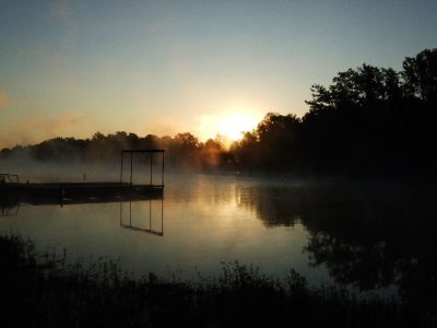 Sunrise during the lake fog