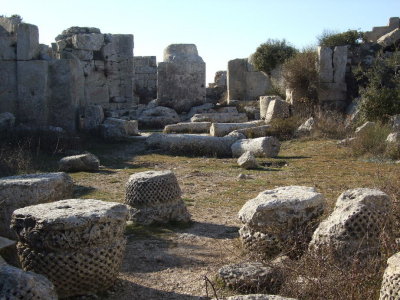 The circular ruin in near the center is the base of St. Simeon's 43' pillar.