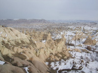 Panoramic overlook of Goreme Valley before the blizzard.