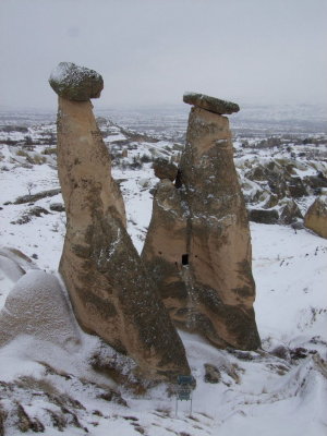 Cappadocia: Feb 2008.  The Three Sisters get a little snow!  (Guess which one is Mary Helen).