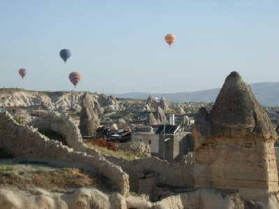 The sky over Goreme is filled with balloons at 0630 on Saturday morning.