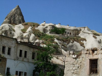Goreme: The windows near the top of the hill belong to our room.