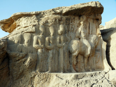 bas-relief 'Shapur's Parade' celebrates the king's military victory in 244 over the Roman emperor Valerian I & Philip the Arab.