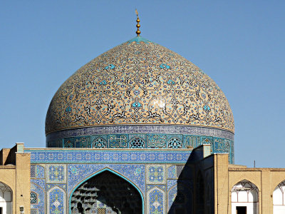 the signature blue-and-torquoise tiles of Esfahan are evident only around the dome's summit