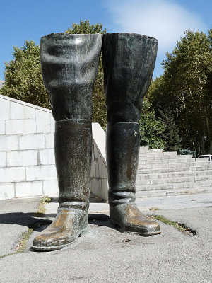 the remains of the 2 bronze boots of a giant statue of Reza Shah Pahlavi outside the White Palace