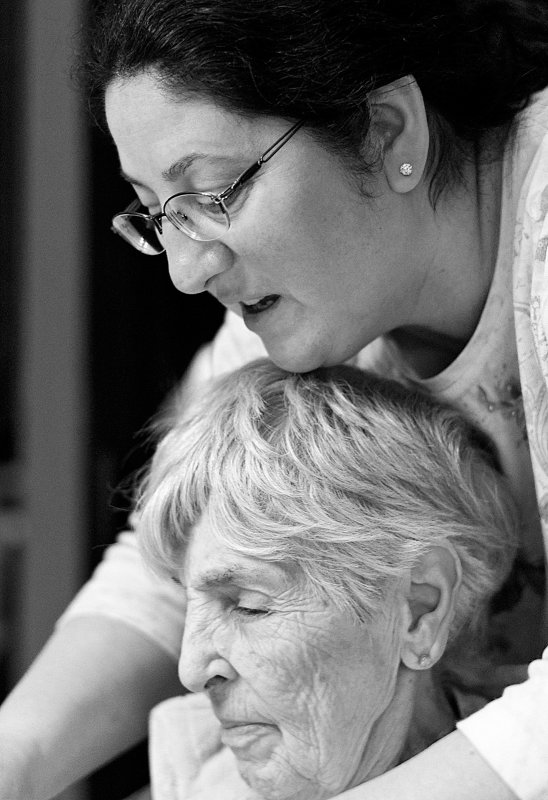 Anna & Mom work cell cam bw