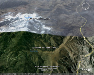 Google Earth screenshot of our hike route