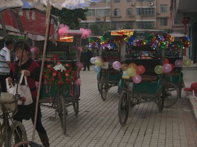 The rides decked out for the wedding procession
