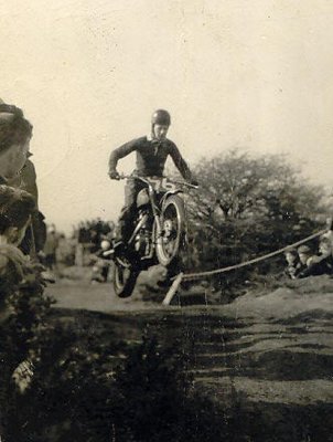 John Lang airborne on his Scrambler at Toft Hill 1960