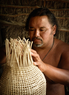 Traditional weaving of fish-catching basket