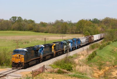 A EVWR train takes CSX power to the AB Brown wye for coal train power that will be returned to CSX the following day.