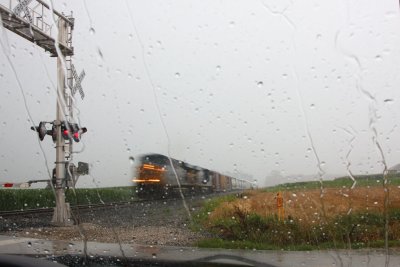 Stop shooting in a downpour? No way. Shoot through the windshield! Q688 at track speed in Stacer