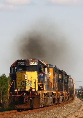 Last shot of the day, Q688 smokes it up going north from Evansville