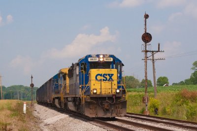 A special run on the CSX Indiana sub. W921 carries 95 box cars to Washington IN to be scrapped. This is the first train to run on the former B&O between Mitchell IN and Washington IN in a year.