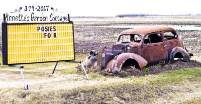 Yellow Sign & 1936 Pontiac