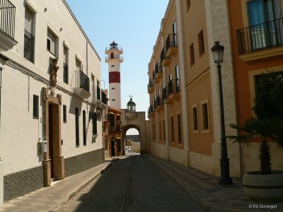 Lighthouse and street along Duque de Najera