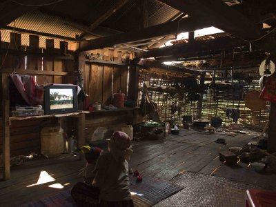 Interior Akha house in Ban Piyer