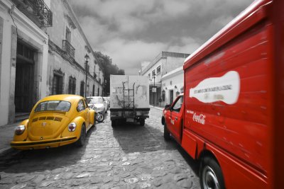 Yellow car and Red Truck