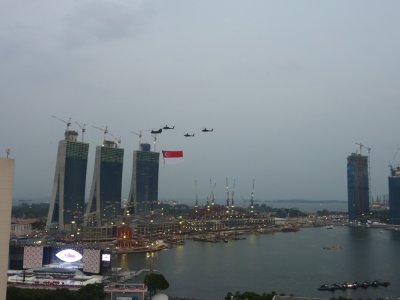 View over Marina Bay Singapore - birthday flypast.